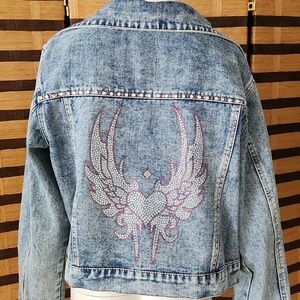 NWOT!! Custom made angel wing rhinestone jean jacket